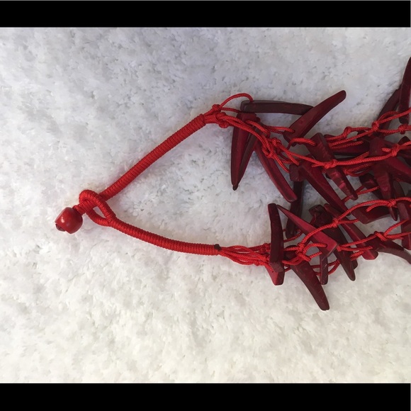 ✨NEW✨ Red Layered Bamboo Wood Wind Chime Necklace - Picture 3 of 5